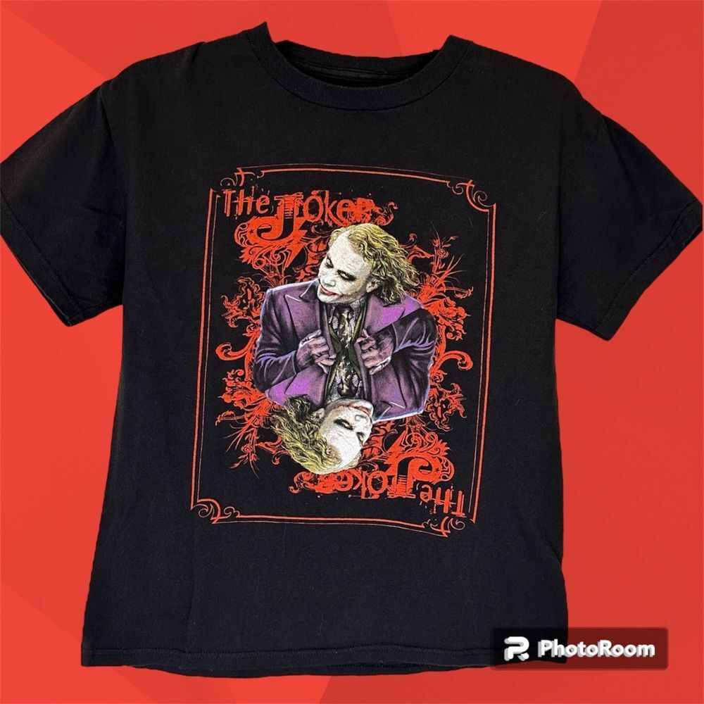 Men’s Blk/Red Heath Ledger, Joker Short Sleeve Tee from The Dark Knight Sz Small